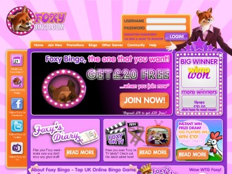 Foxy Bingo - As seen on TV! Play for guaranteed pots of £10,000 and weekly prepay cards from £50 to £25,000!